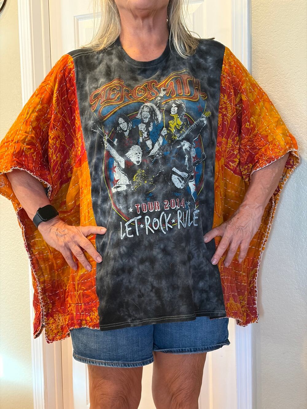 Aerosmith Upcycled Kantha Tunic Top Shirt OS Handmade Boho
